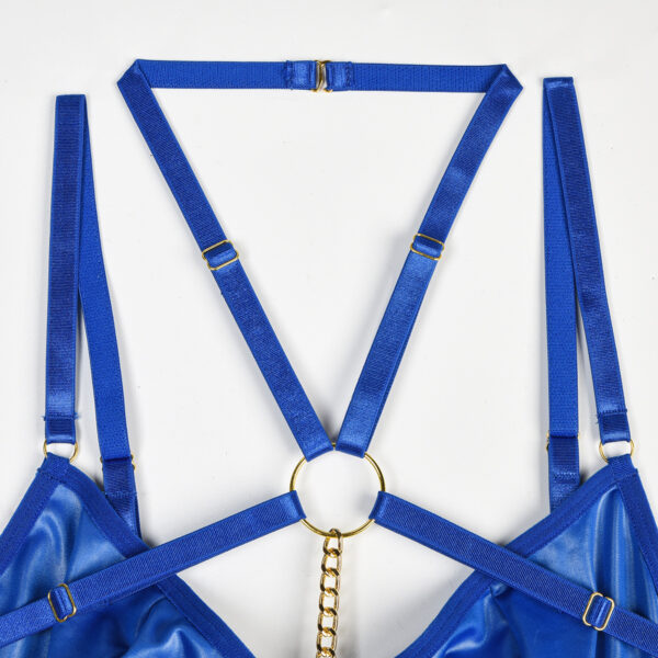 LELATAE lingerie set 3 piece, leather lingerie, corset belt, halter bra and thong set, burlesque costume, sexy bedroom wear, valentines day gift for her, anniversary gift for wife, couples lingerie, boudior photoshoot outfit, role play costumes, edgy lingerie, faux leather underwear, chain detail lingerie, lace up corset, Halloween costume, intimate apparel, sexy costume, gift for girlfriend, black lingerie set